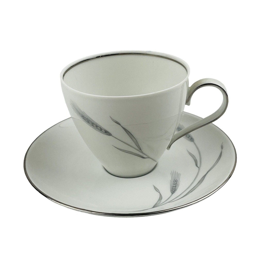 Johann Haviland Silver Wheat Flat Cup & Saucer Set‎ Silver Rim